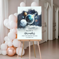 Outer Space Planets Rocket Ship 1st Birthday Sign