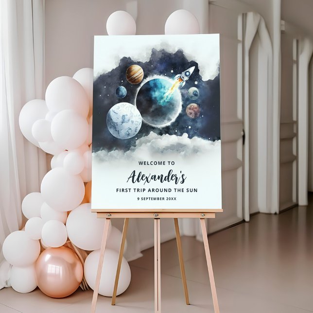 Outer Space Planets Rocket Ship 1st Birthday Sign (Creator Uploaded)