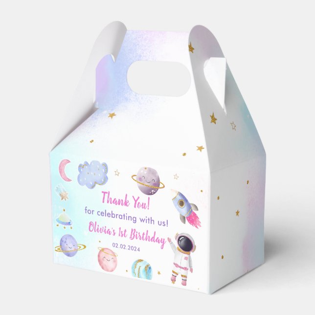 Outer Space Planets & Rocket Ship Birthday Party Favor Boxes (Front Side)