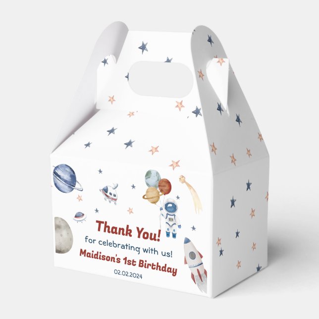 Outer Space Planets & Rocket Ship Birthday Party Favor Boxes (Front Side)