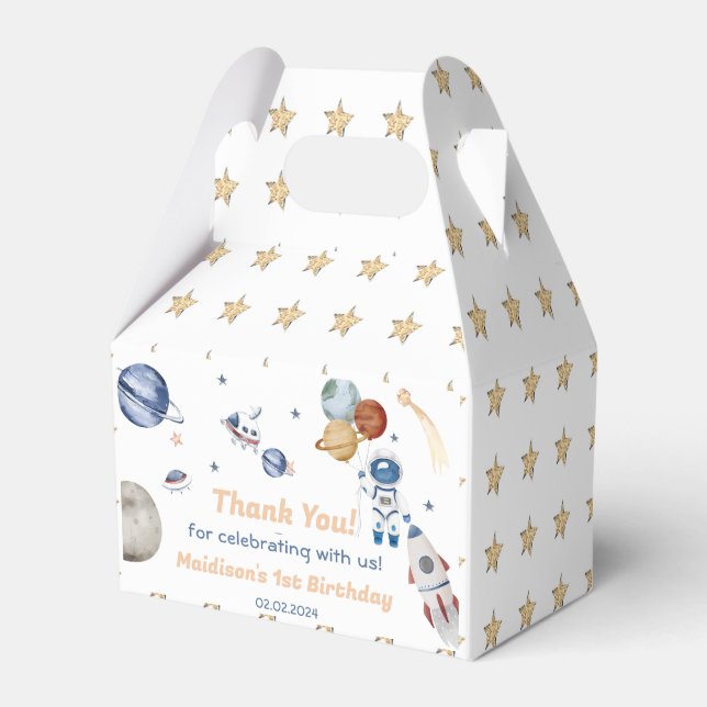 Outer Space Planets & Rocket Ship Birthday Party Favor Boxes (Front Side)