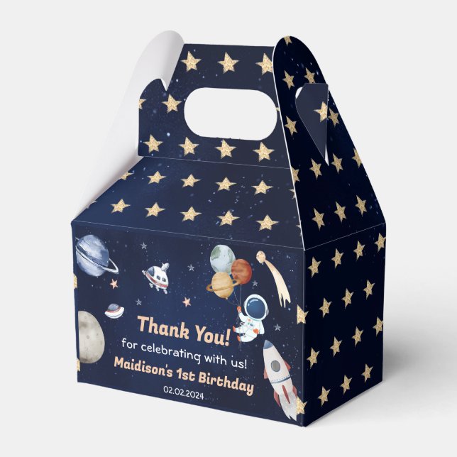 Outer Space Planets & Rocket Ship Birthday Party Favor Boxes (Front Side)