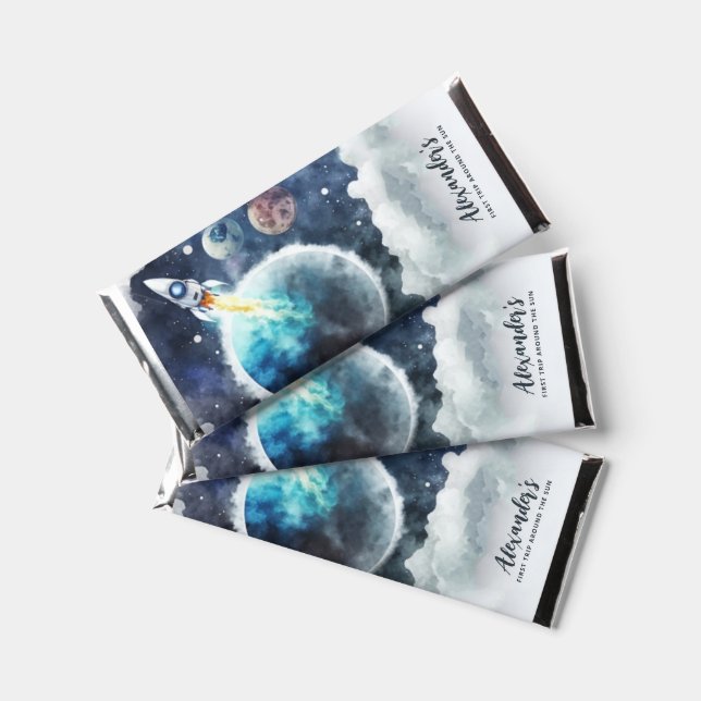 Outer Space Planets & Rocket Ship Birthday Party Hershey Bar Favors (Front)