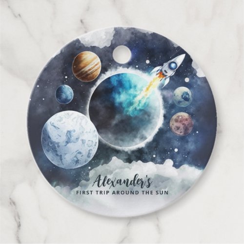 Outer Space Planets  Rocket Ship Boy 1st Birthday Favor Tags