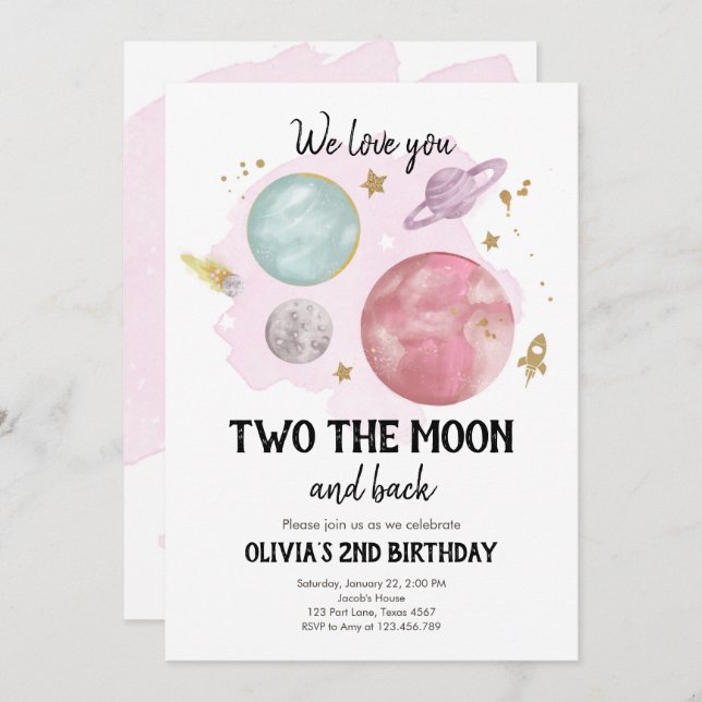 Outer Space Planets Second Birthday Invitation (Front/Back)
