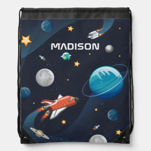 Outer Space Planets Shuttle Personalized Pattern Drawstring Bag