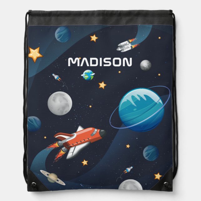 Outer Space Planets Shuttle Personalized Pattern Drawstring Bag (Front)