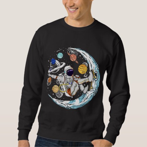 Outer Space Planets Skater Moon Skateboarder Astro Sweatshirt