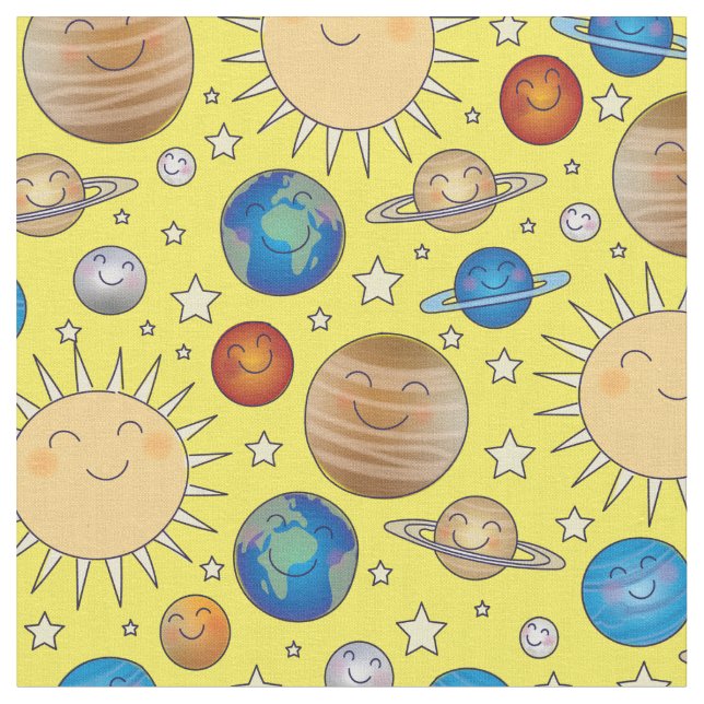 Outer Space Planets Solar System Fabric (Close Up)
