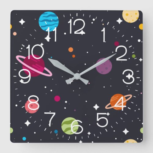 Outer Space Planets Square Wall Clock