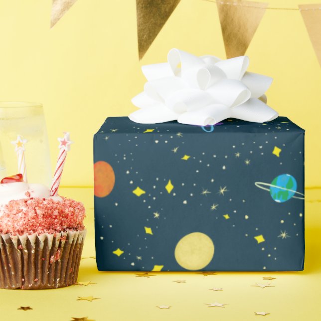 Outer Space Planets & Stars in Unknown Galaxy Wrapping Paper (Birthday Party)