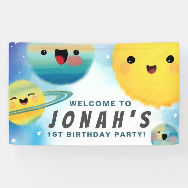 Outer Space Planets Sun Stars Birthday Sign (Horizontal)