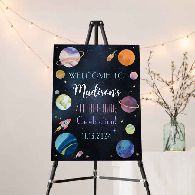 Outer Space Planets Welcome Birthday Party Sign (In Situ (Stand))