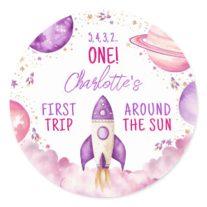 Outer Space Purple Birthday Thank You Classic Round Sticker