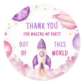 Outer Space Purple Pink Birthday Thank You Classic Round Sticker