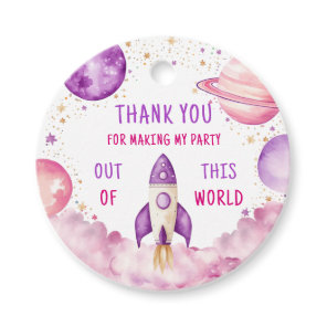 Outer Space Purple Pink Birthday Thank You Favor Tags