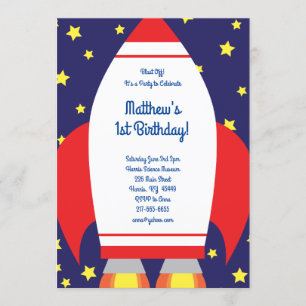 Outer Space Rocket 1st Birthday Cute Invitations
