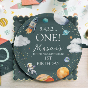 Outer Space Rocket 1st Birthday Paper Plates