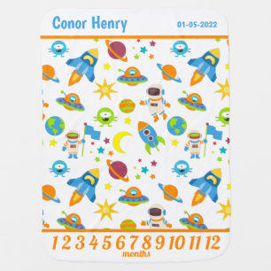 Outer Space Rocket and Planets Monthly Milestone Baby Blanket