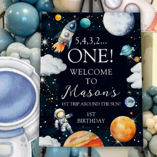 Outer Space Rocket Astronaut 1st Birthday Welcome Foam Board
