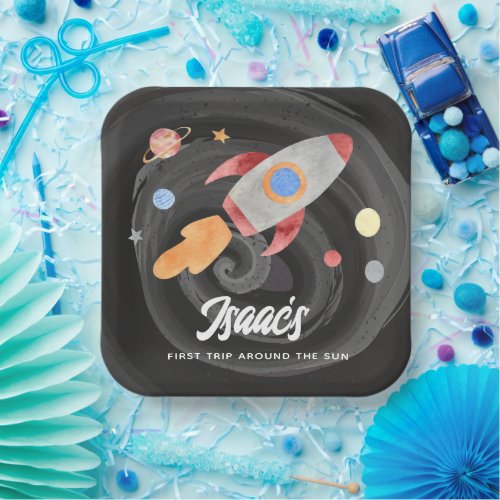 Outer Space Rocket Birthday Boy Paper Plates