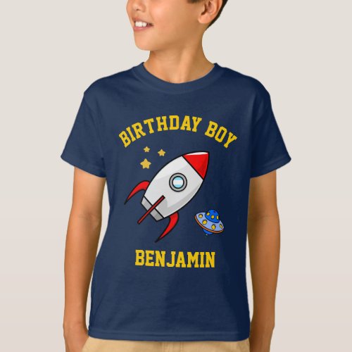 Outer Space Rocket Birthday Party Boys T_Shirt