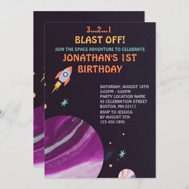Outer Space Rocket Birthday Party  Invitation (Front/Back)