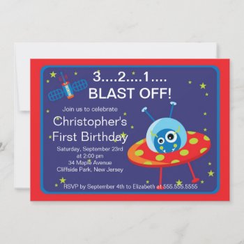 Outer Space Rocket Birthday Party Invitations by alleventsinvitations at Zazzle