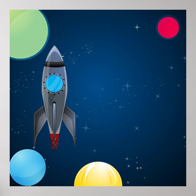 Outer Space Rocket Birthday/Party Photo Backdrop Poster (Front)