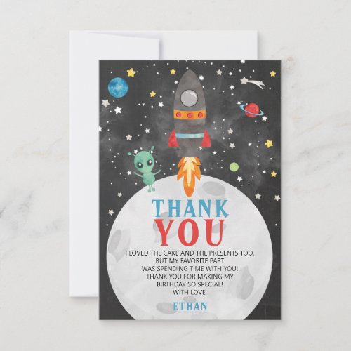 Outer Space Rocket Birthday Thank You Card