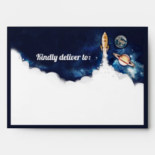 Outer Space Rocket First Birthday Envelope