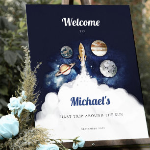 Outer Space Rocket First Birthday Foam Board