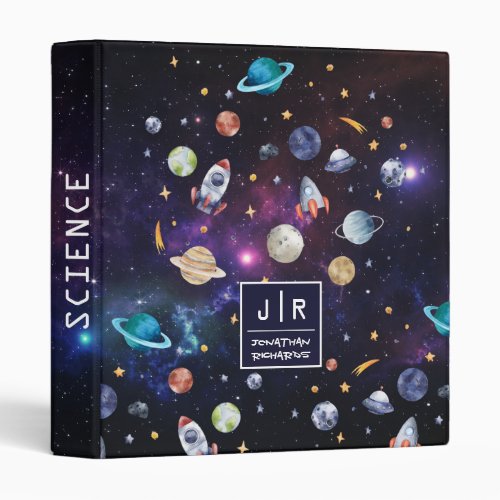 Outer Space Rocket Galaxy Planets Personalized 3 Ring Binder