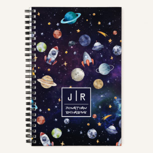 Outer Space Rocket Galaxy Planets Personalized Notebook