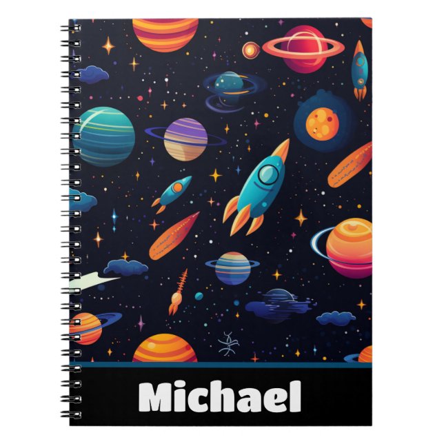 Outer Space Rocket Kids Personalized Notebook (Front)