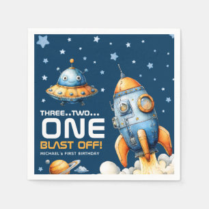 Outer Space Rocket Launch Blast Off 1st Birthday Napkins