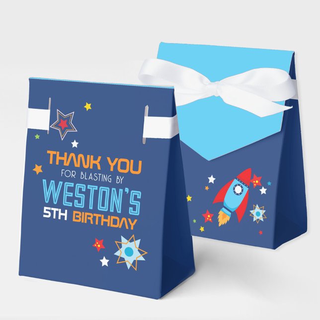 Outer Space Rocket Navy & Baby Blue Favor Boxes (Outer Space Rocket Navy & Blue Gift Favor Boxes)