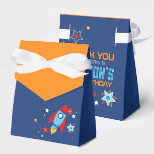 Outer Space Rocket Navy & Orange Gift Favor Boxes