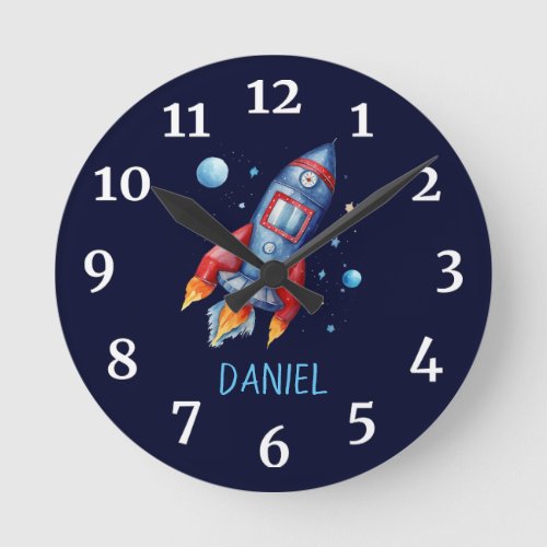 Outer Space Rocket Personalized Clock