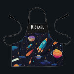 Outer Space Rocket Personalized Kids Apron<br><div class="desc">Unleash creativity in the kitchen! Our Outer Space Rocket Personalized Kids Apron,  adorned with playful rockets and their name,  turns cooking into a cosmic adventure for your little chef.</div>