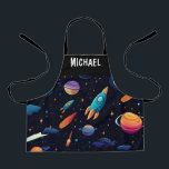 Outer Space Rocket Personalized Kids Apron<br><div class="desc">Unleash creativity in the kitchen! Our Outer Space Rocket Personalized Kids Apron,  adorned with playful rockets and their name,  turns cooking into a cosmic adventure for your little chef.</div>