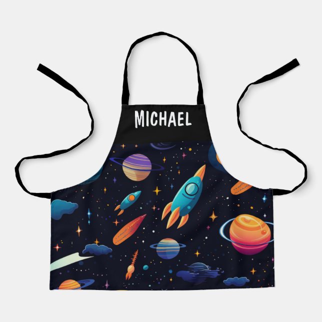 Outer Space Rocket Personalized Kids Apron (Front)