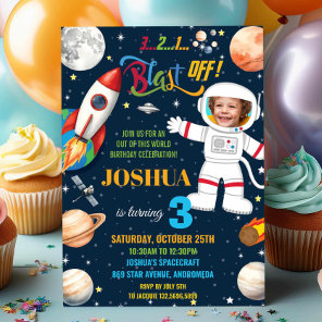 Outer Space Rocket Planet Astronaut Birthday Photo Invitation