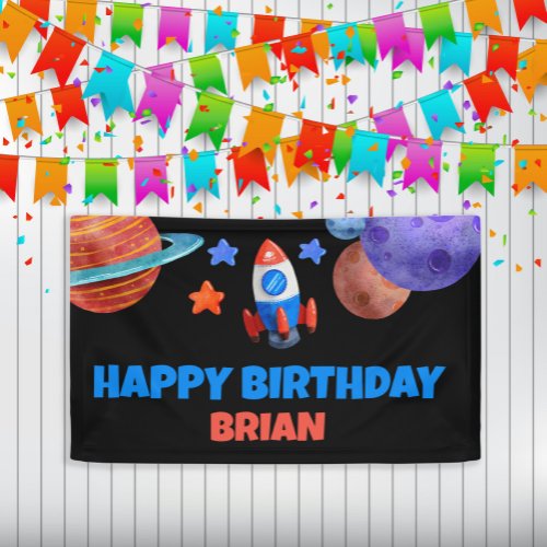 Outer Space Rocket Planet Childs Happy Birthday Banner