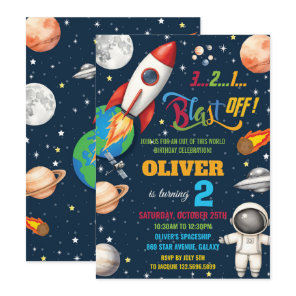 Outer Space Rocket Planets Astronaut Birthday Invitation