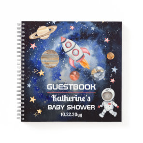 Outer Space Rocket Planets Baby Shower Guestbook Notebook