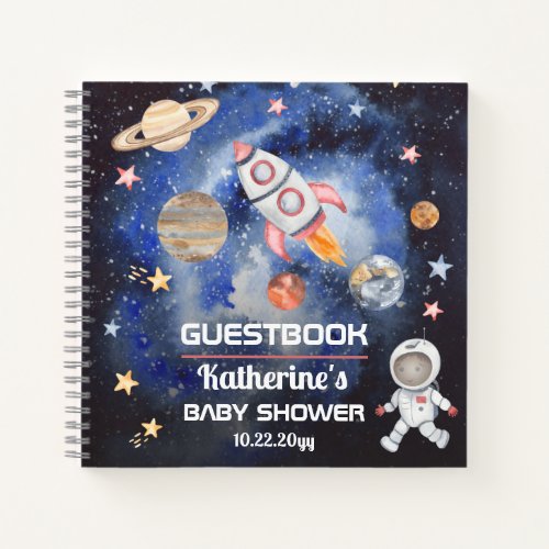 Outer Space Rocket Planets Baby Shower Guestbook Notebook