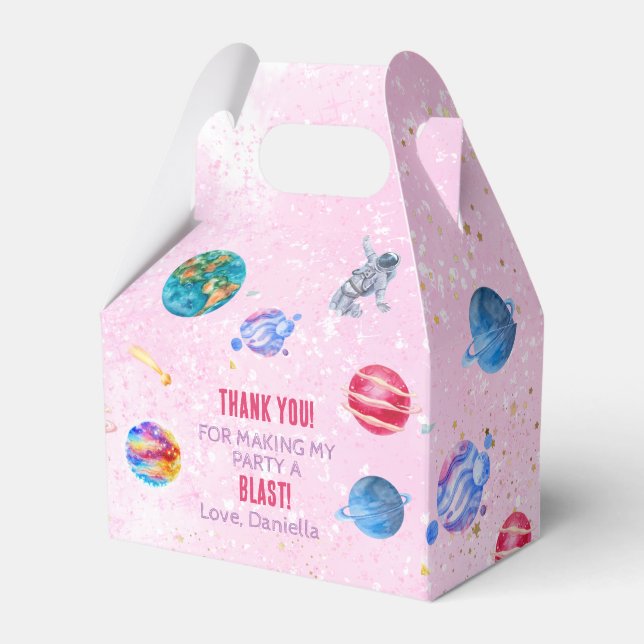 Outer Space Rocket Planets blue boy Birthday Favor Boxes (Front Side)