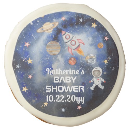 Outer Space Rocket Planets Boy Baby Shower Sugar Cookie