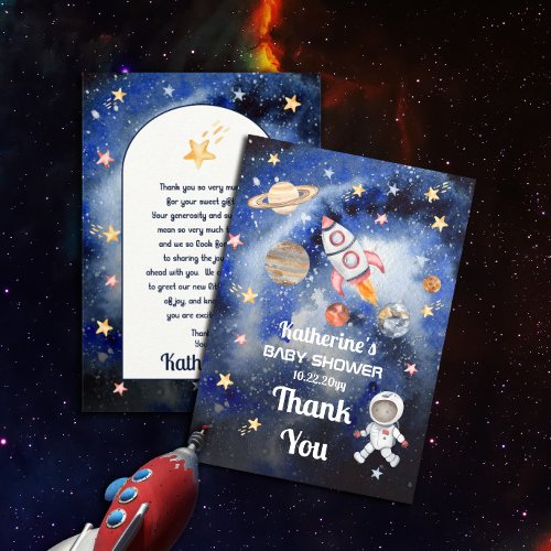 Outer Space Rocket Planets Boy Baby Shower Thank You Card